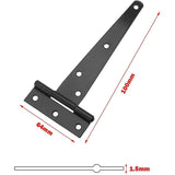 6 Pack T-Shaped Hinges For Garden Shed - 10Cm - Heavy Duty - Forged Steel - Rustproof - Black - Side View