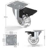 4 pcs Set Furniture Casters With Brakes, 360° Swivel Casters, Up To 600Kg, No Marks On The Floor, Screws Included - Front View