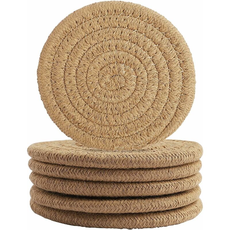 pcs Coffee Color Coasters, 11.5Cm ROund Woven Coasters Water Absorption Woven Drink Coasters Heat Resistant Coasters