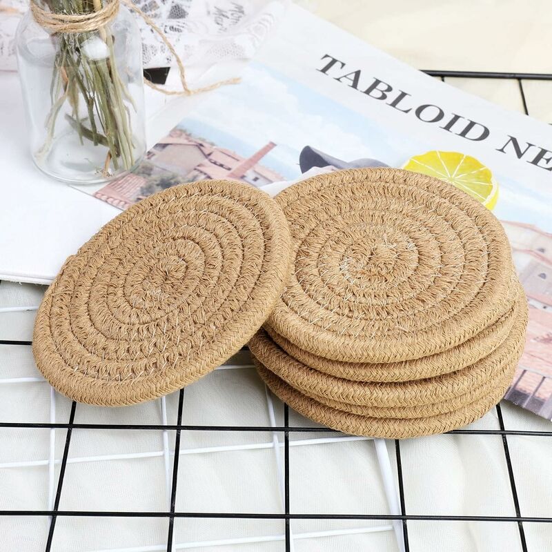 pcs Coffee Color Coasters, 11.5Cm ROund Woven Coasters Water Absorption Woven Drink Coasters Heat Resistant Coasters
