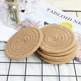 pcs Coffee Color Coasters, 11.5Cm ROund Woven Coasters Water Absorption Woven Drink Coasters Heat Resistant Coasters - Front View