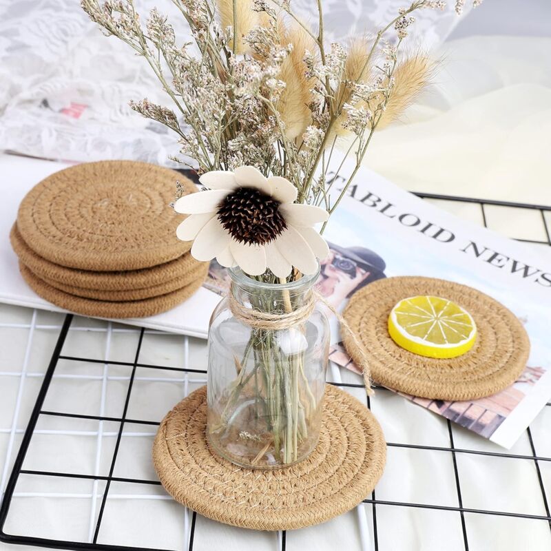 pcs Coffee Color Coasters, 11.5Cm ROund Woven Coasters Water Absorption Woven Drink Coasters Heat Resistant Coasters