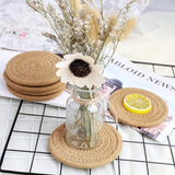 pcs Coffee Color Coasters, 11.5Cm ROund Woven Coasters Water Absorption Woven Drink Coasters Heat Resistant Coasters - Top-Down View
