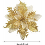12 pcs Glitter Christmas Flowers (15Cm) With 12 pcs Artificial Poinsettia For Christmas Tree（Gold） - Front View
