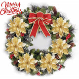 12 pcs Glitter Christmas Flowers (15Cm) With 12 pcs Artificial Poinsettia For Christmas Tree（Gold） - Side View
