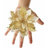12 pcs Glitter Christmas Flowers (15Cm) With 12 pcs Artificial Poinsettia For Christmas Tree（Gold） - Top-Down View