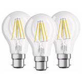 Pack Of 3 Standard LED Filament Bulbs - B22 Base - 6W Equivalent To 60W - Warm White 2700K [Energy Class E] - Front View