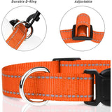 Dog Collar, Classic Adjustable Reflective Nylon Collar Suitable For Medium Dogs, Orange, 2.5Cm Width - Side View