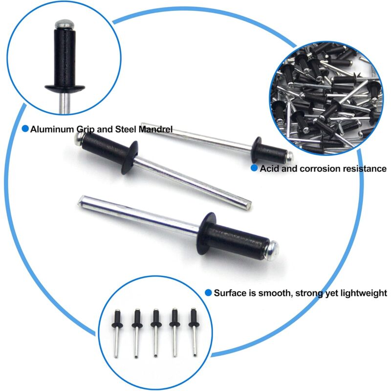 100 pcs 4.8 X 12Mm Aluminum Blind Rivets, Open End Rivets, Pop Rivets, Pack Of 100 (Black)