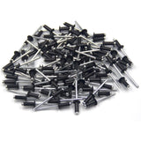 100 pcs 4.8 X 12Mm Aluminum Blind Rivets, Open End Rivets, Pop Rivets, Pack Of 100 (Black) - Top-Down View