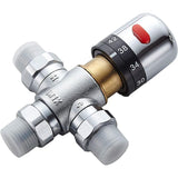 Mixing Valve, Hardened Brass Valve, Thermostatic Valve, Lead-Free Solid Brass, G1/2 Inch Male Connections With Check - Side View