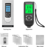 Coating thickness gauge - Paint thickness gauge - Digital coating thickness gauge - Car paint thickness gauge - Measuring range 0 to 2000 µm - Car paint gauge with portable cable - Black - Top-Down View
