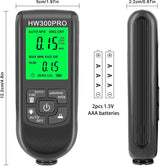 Coating thickness gauge - Paint thickness gauge - Digital coating thickness gauge - Car paint thickness gauge - Measuring range 0 to 2000 µm - Car paint gauge with portable cable - Black - Rear View