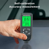 Coating thickness gauge - Paint thickness gauge - Digital coating thickness gauge - Car paint thickness gauge - Measuring range 0 to 2000 µm - Car paint gauge with portable cable - Black - Close-Up Angle