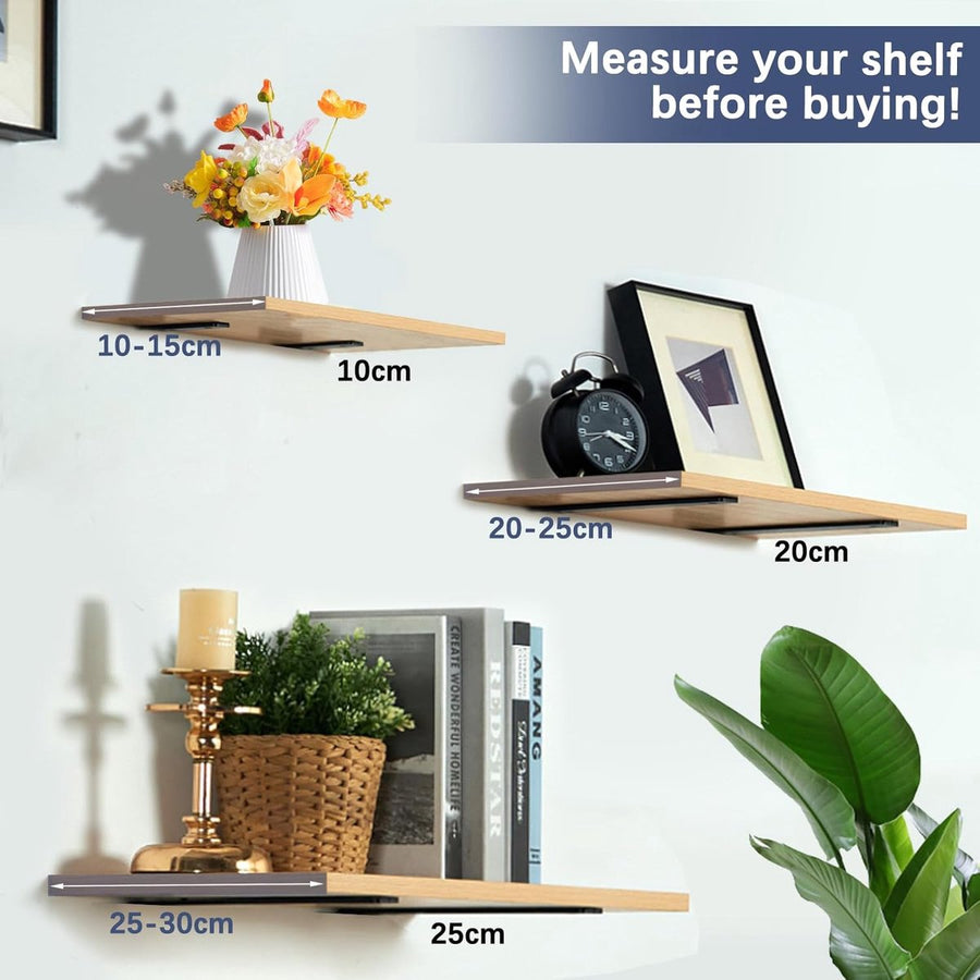 2 pieces - Support frame - Wall bracket - Metal shelf brackets - Floating shelf bracket - Stainless steel bracket - Shelf brackets with thick screws - Furniture accessories - Black - 150 mm