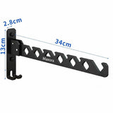 Wall-mounted coat rack - foldable - black - 35 cm - coat hook - hanger - drying rack - Side View