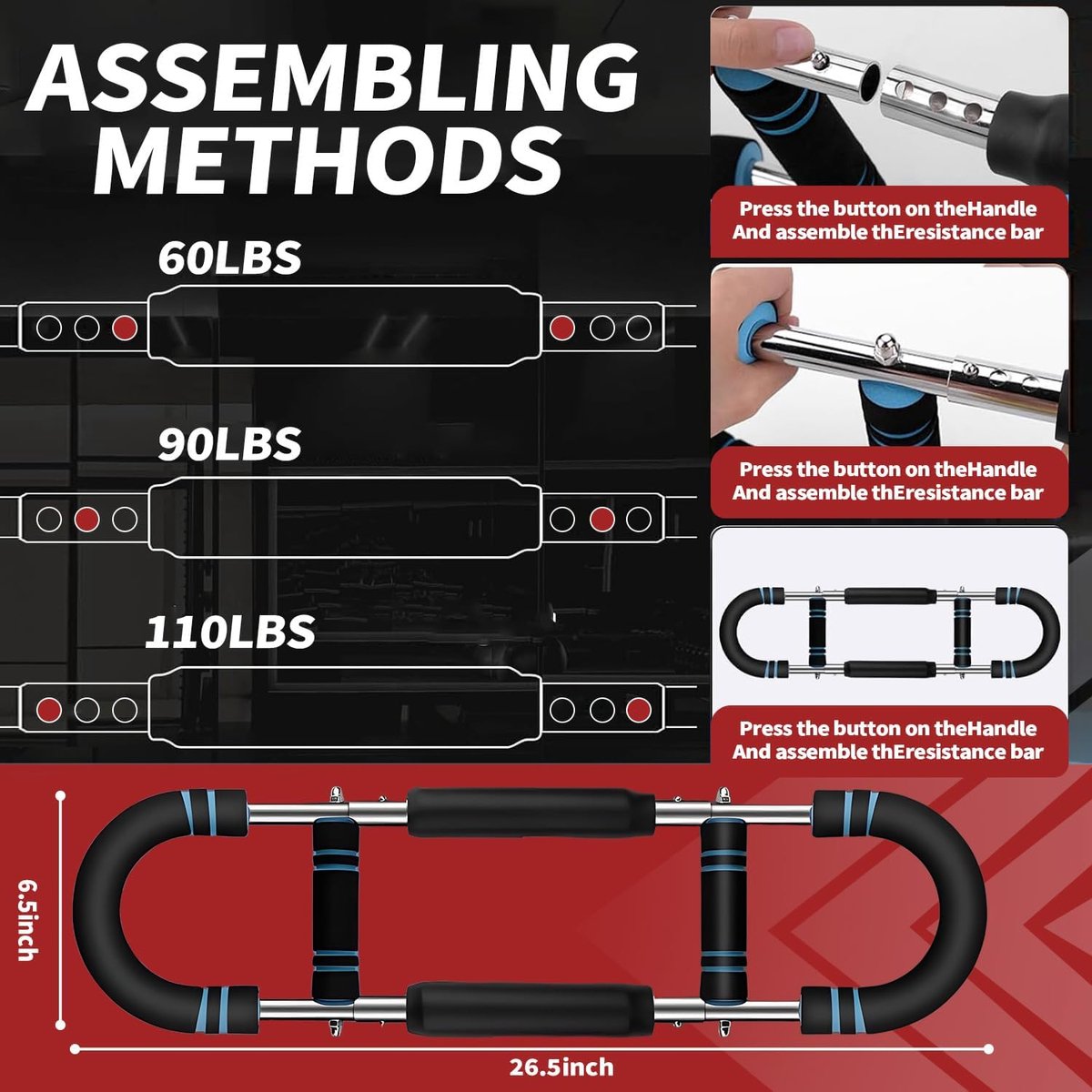 Arm Trainer - U-Shaped Twister - Adjustable Chest Enlarger with 3 Resistance Levels - Detachable Fitness Chest Enlarger - Portable Arm, Chest, and Shoulder Trainer