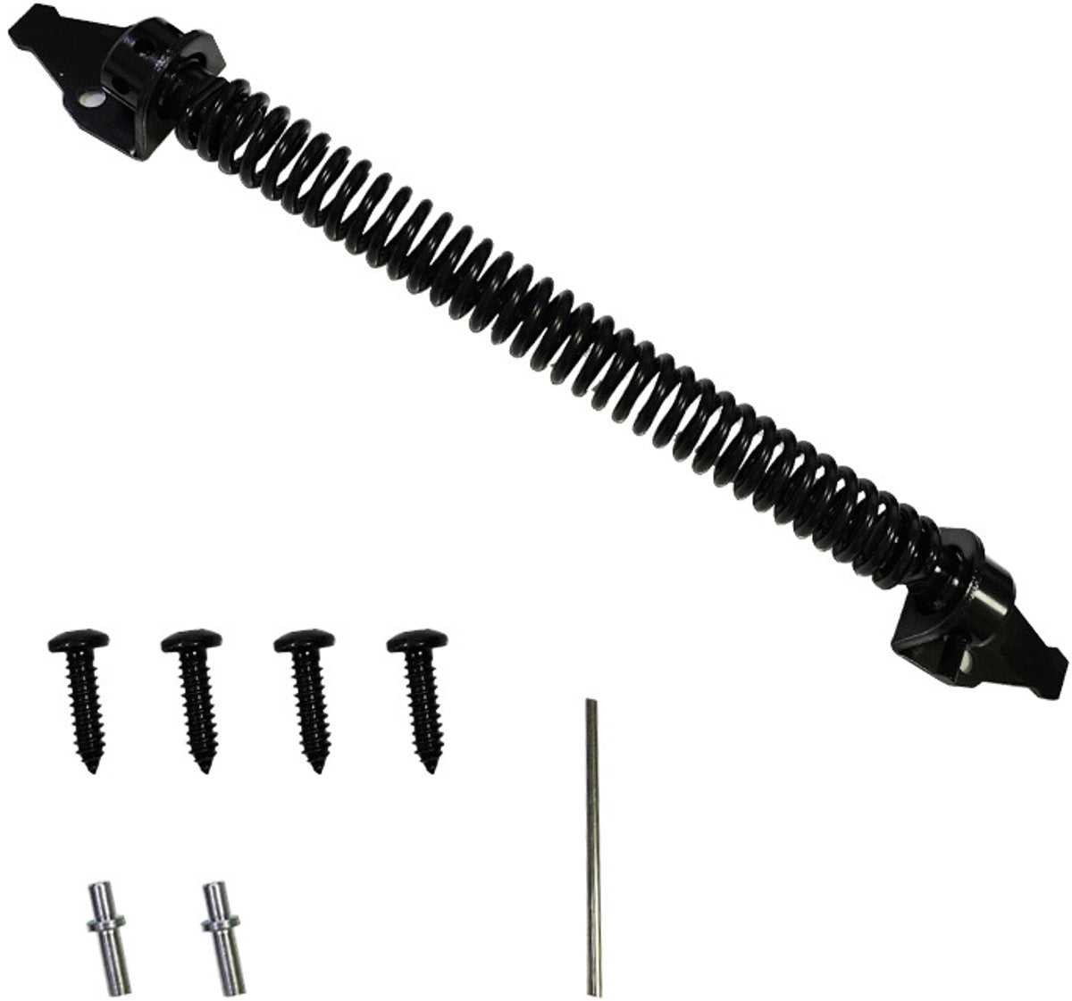 Door closer - Door spring - 36 cm - Outdoor door closer - Gate locks - Garden gate spring - Black - Carbon steel - For wooden fence gates - With mounting accessories