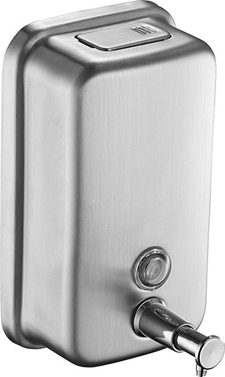 Durable commercial wall-mounted stainless steel soap dispenser with a large capacity for hand soap, rust-resistant design, perfect for bathrooms, hotels, restaurants or homes (brushed silver)