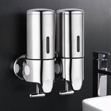 2-in-1 Soap Dispenser - Liquid Dispenser - 2 x 500 ml - 2 Reservoirs - Wall Mounted - Kitchen - Bathroom - Shower - Stainless Steel - 25 x 18.5 x 9 cm - Silver - Hanging Soap Dispenser