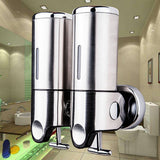 2-in-1 Soap Dispenser - Liquid Dispenser - 2 x 500 ml - 2 Reservoirs - Wall Mounted - Kitchen - Bathroom - Shower - Stainless Steel - 25 x 18.5 x 9 cm - Silver - Hanging Soap Dispenser - Top-Down View