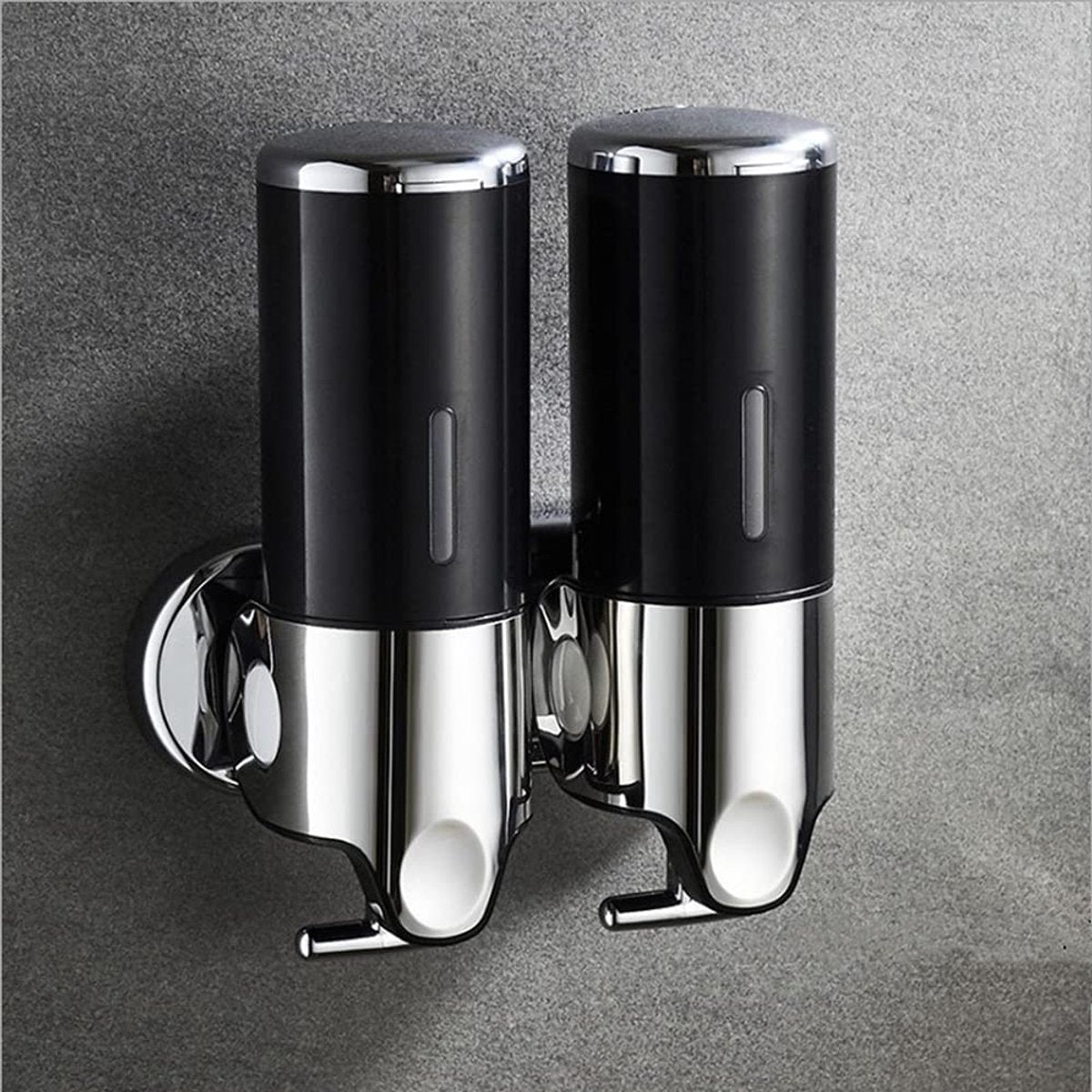 Soap Dispenser - 2 in 1 Liquid Dispenser - Liquid Dispenser - 2 x 500 ml - Wall Mounted Soap Dispenser - Kitchen - Bathroom - Shower - 24.1 x 21.6 x 10 cm - Black