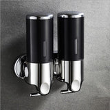 Soap Dispenser - 2 in 1 Liquid Dispenser - Liquid Dispenser - 2 x 500 ml - Wall Mounted Soap Dispenser - Kitchen - Bathroom - Shower - 24.1 x 21.6 x 10 cm - Black - Front View