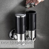 Soap Dispenser - 2 in 1 Liquid Dispenser - Liquid Dispenser - 2 x 500 ml - Wall Mounted Soap Dispenser - Kitchen - Bathroom - Shower - 24.1 x 21.6 x 10 cm - Black - Side View