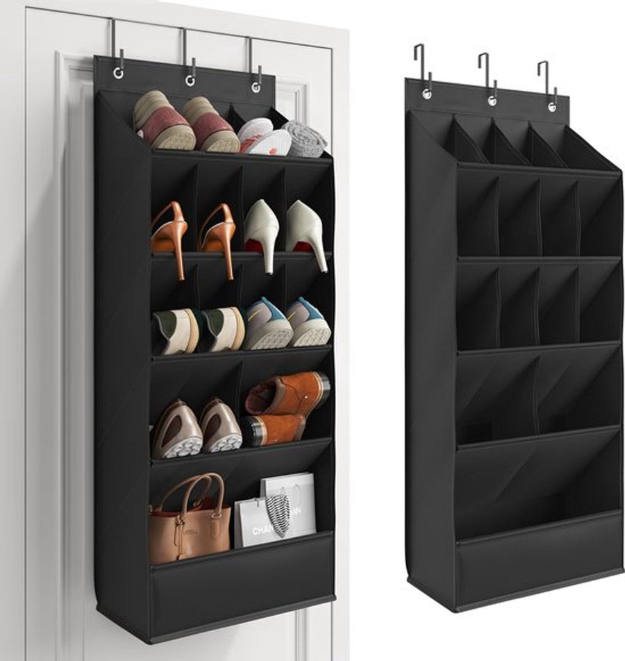 Hanging Shoe Organizer - Shoe Storage - 15 Large Compartments - Met Haken - Over-the-Door Organizer - Space-Saving Shoe Organizer - For Shoes, Home Accessories - Black