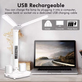 LED Desk Lamp - Table Lamp - Daylight Lamp - Dimmable - USB Rechargeable Touch Desk Lamp - Reading Lamp with Eye Protection in 3 Colors - 3-in-1 LCD Screen - Front View