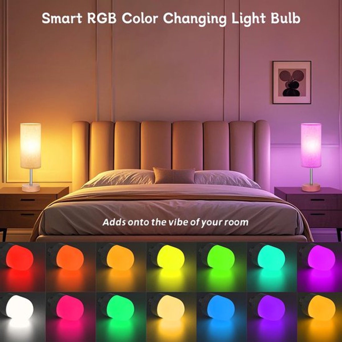 Set of 2 USB rechargeable bulbs with remote control - Battery-operated lamp bulbs - Rechargeable RGB color-changing bulbs - 12 color temperatures - Adjustable brightness - Wireless night light - 800 lm
