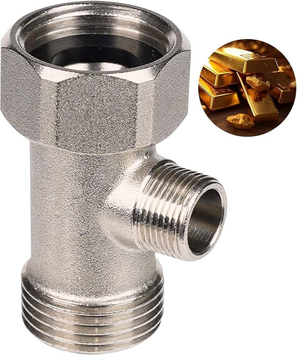 Bidet T-adapter, Metal T-valve for bidet (7/8" x 7/8" x 3/8") or (15/16" x 15/16" x 9/16"), 3-way T-connector for bidet and toilet