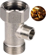 Bidet T-adapter, Metal T-valve for bidet (7/8" x 7/8" x 3/8") or (15/16" x 15/16" x 9/16"), 3-way T-connector for bidet and toilet