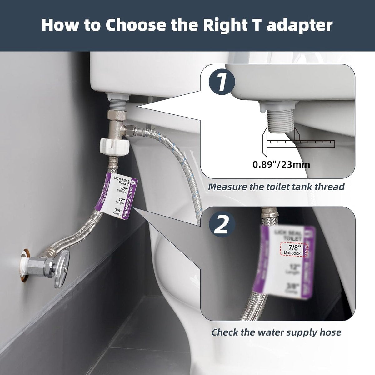 Bidet T-adapter, Metal T-valve for bidet (7/8" x 7/8" x 3/8") or (15/16" x 15/16" x 9/16"), 3-way T-connector for bidet and toilet