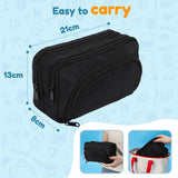 Large black pencil case with 3 compartments for school and office - Side View
