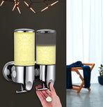 Soap dispenser - silver - 2 reservoirs - 2 x 500ml - wall-mounted - soap pump - soap holder - bathroom and sink - shampoo dispenser