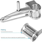 Cheese Grater - Stainless Steel Drum Grater - Hard Cheese Grinder - Efficient and Durable - Dishwasher Safe - Includes 3 Cutting Blades - Suitable for Chocolate and Nuts - Silver - 1 Piece