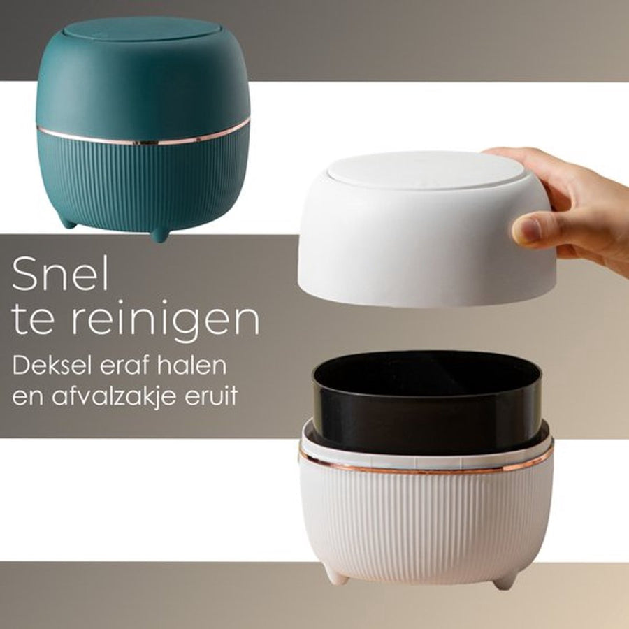 Klein Prullenbak - Designer Trash Can with Lid - Mini Prullenbak - Small trash can ideal for the countertop, desk, bathroom or table - Tabletop Trash Can - Green