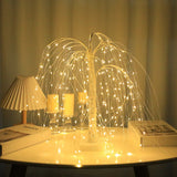 Elegant 50cm tall LED willow lamp with 7 modes - for living room and bedroom - Dual Power (USB and battery), warm white ambient light, Design - white