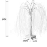 Elegant 50cm tall LED willow lamp with 7 modes - for living room and bedroom - Dual Power (USB and battery), warm white ambient light, Design - white - Top-Down View