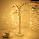 Elegant 50cm tall LED willow lamp with 7 modes - for living room and bedroom - Dual Power (USB and battery), warm white ambient light, Design - white
