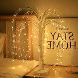 Elegant 50cm tall LED willow lamp with 7 modes - for living room and bedroom - Dual Power (USB and battery), warm white ambient light, Design - white