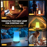 LED Table Lamp - Touch-Sensitive LED Bedside Lamp - Desk Lamp - Dimmable Remote Control with RGB Color Changing - USB Rechargeable - Portable Table Lamp - Bedroom, Living Room, Camping - Side View