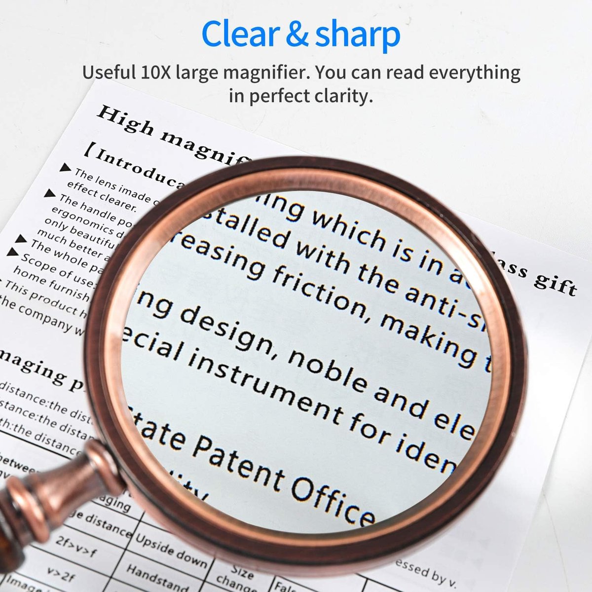 Magnifying glass - 10x magnification - 8.5 x 22.5 cm - wooden handle - Vintage - best reading magnifier
