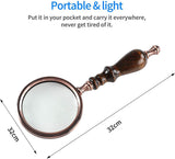 Magnifying glass - 10x magnification - 8.5 x 22.5 cm - wooden handle - Vintage - best reading magnifier