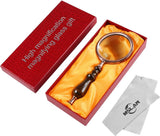 Magnifying glass - 10x magnification - 8.5 x 22.5 cm - wooden handle - Vintage - best reading magnifier - Rear View