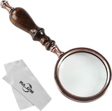 Magnifying glass - 10x magnification - 8.5 x 22.5 cm - wooden handle - Vintage - best reading magnifier - Close-Up Angle