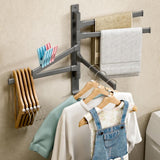 General towel rack - 5 arms - rotating - self-adhesive - no drilling required - bathroom accessory - black - Top-Down View