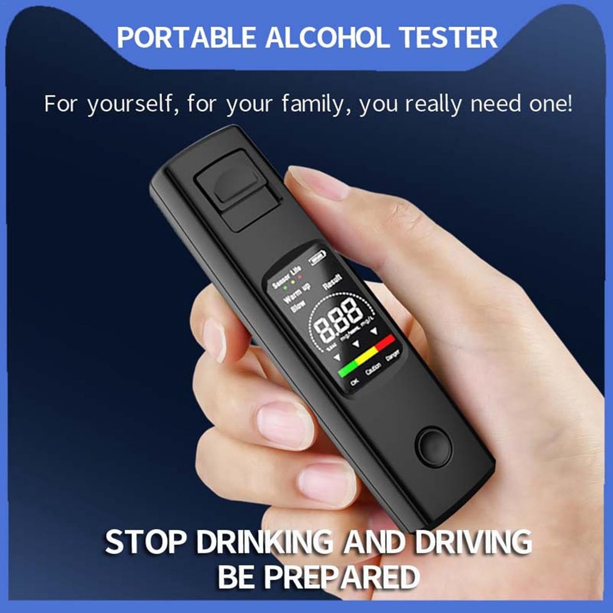 Digital Breathalyzer - Portable Breathalyzer - Rechargeable Breathalyzer - High-Precision Breathalyzer - Portable Digital Breathalyzer - Rapid Breathalyzer - Professional Breathalyzer - 10 x 2.8 cm / 3.94 x 1.1 in - For personal and family use