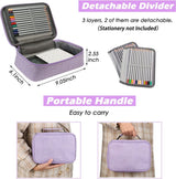 AMGOMH 72-slot pencil case, large capacity, student stationery, colored pencils, with inner pocket for small gadgets (purple) - Top-Down View